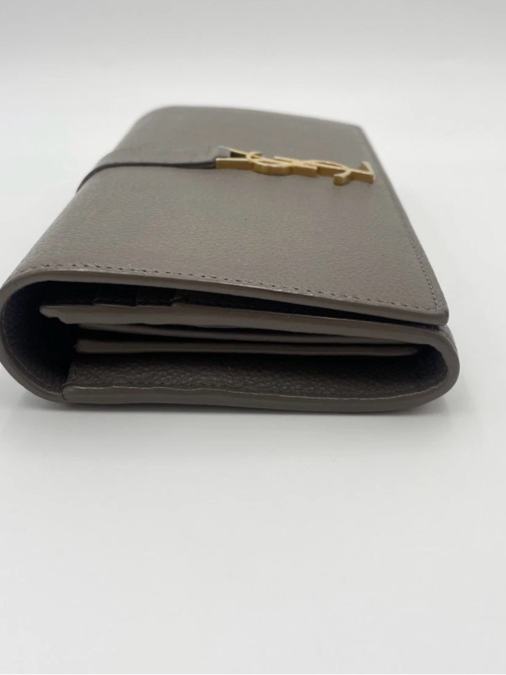 Auth Saint Laurent YSL Logo Cassandra Leather Gray Long Wallet With box& dustbag - Picture 3 of 14